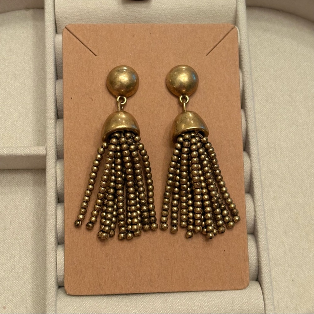 J.Crew | Brass Tassel Drop Earrings | 2” Length - Picture 2 of 3